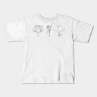 black rose flower line art design Kids T-Shirt